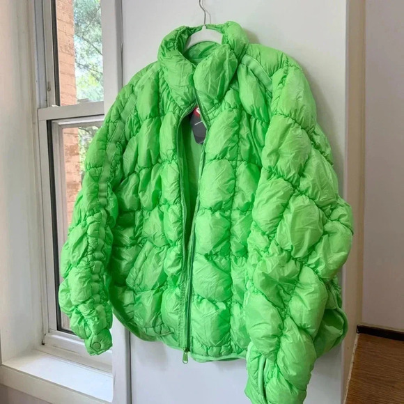 NWT Free People Pippa Packable Puffer Jacket Scrunchy Glossy Coat Green Medium - Picture 6 of 11